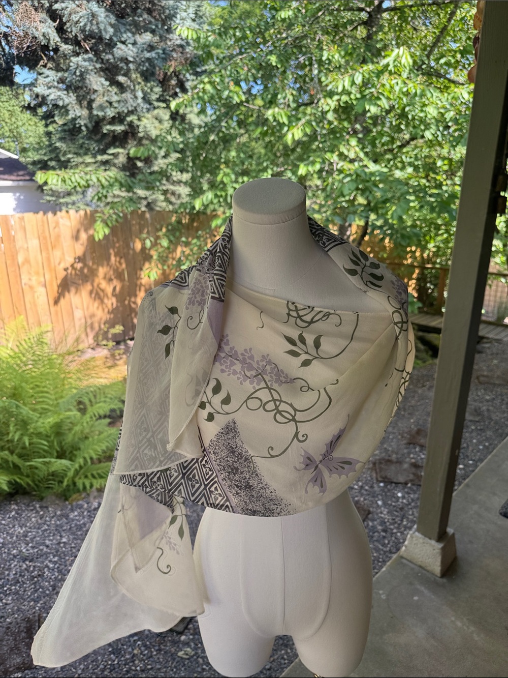 Sheer Floral Scarf in Cream and Lavender - Picture 3 of 5